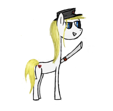 Size: 478x471 | Tagged: safe, artist:the claud, derpibooru import, oc, oc:aryanne, unofficial characters only, earth pony, pony, backwards swastika, female, hat, heart, heil, nazi, smiling, solo, standing, swastika