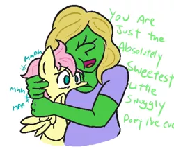 Size: 542x467 | Tagged: artist:jargon scott, boob smothering, butterscotch, derpibooru import, fluttershy, hug, human, oc, oc:femanon, open mouth, rule 63, smiling, smothering, squishy cheeks, suggestive, wide eyes