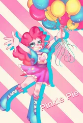 Size: 865x1280 | Tagged: safe, artist:setoya, derpibooru import, pinkie pie, equestria girls, balloon, breasts, busty pinkie pie, female, pixiv, solo