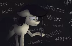 Size: 2624x1687 | Tagged: grimdark, artist:marsminer, derpibooru import, oc, oc:keith, unofficial characters only, earth pony, pony, blood, crying, depressed, depression, image, implied hanging, lonely, male, noose, png, raised hoof, sad, self harm, solo, stallion, suicide, this will end in death, vent art
