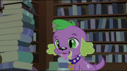 Size: 480x270 | Tagged: safe, derpibooru import, screencap, spike, twilight sparkle, dog, equestria girls, animated, book, canterlot high, cute, library, paws, petting, smiling, spikabetes, spike the dog, tail wag