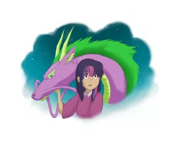 Size: 4209x3522 | Tagged: artist:shitimabronyart, chihiro ogino, derpibooru import, eastern dragon, human, humanized, kohaku, parody, safe, spike, spirited away, studio ghibli, style emulation, twilight sparkle