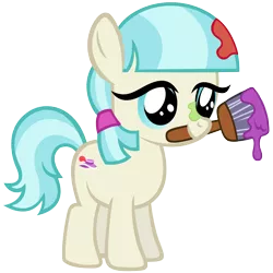 Size: 4000x4000 | Tagged: artist:sofunnyguy, cocobetes, coco pommel, cute, derpibooru import, filly, messy, mouth hold, paint, paintbrush, safe, solo