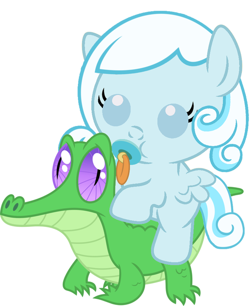 Size: 786x957 | Tagged: safe, artist:red4567, derpibooru import, gummy, oc, oc:snowdrop, pony, baby, baby pony, cute, pacifier, ponies riding gators, recolor, snowbetes, weapons-grade cute