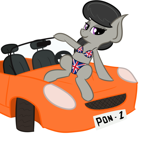 Size: 4000x4000 | Tagged: 4chan, artist:finnanon, bikini, britavia, british, car, clothes, derpibooru import, lotus elise, /mlp/, octavia melody, pose, safe, simple background, solo, swimsuit, union jack