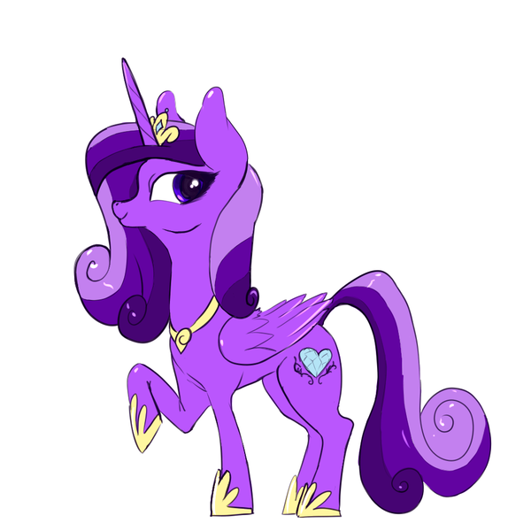 Size: 1000x1000 | Tagged: safe, artist:helloiamyourfriend, artist:yourfriendsalamisalamander, derpibooru import, princess cadance, alicorn, pony, /mlp/, 4chan, alternate color palette, female, mare, princess shoes, purple, raised hoof, simple background, solo, white background