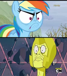 Size: 768x864 | Tagged: angry, comparison, derpibooru import, do i look angry, faic, rainbow dash, safe, screencap, solo, spoilers for another series, steven universe, tanks for the memories, yellow diamond (steven universe)