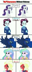 Size: 1548x3387 | Tagged: safe, derpibooru import, big macintosh, princess celestia, princess luna, principal abacus cinch, rarity, equestria girls, before and after, comparison, crossdressing, no makeup edit, orchard blossom, principal celestia