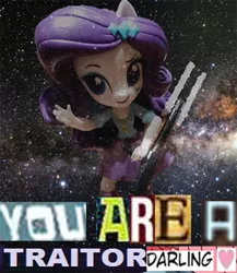 Size: 573x660 | Tagged: safe, derpibooru import, rarity, equestria girls, boots, clothes, darling, doll, equestria girls minis, expand dong, exploitable meme, fn-2199, meme, shoes, skirt, solo, space, spoilers for another series, star wars, star wars: the force awakens, toy, tr-8r, traitor, weapon, z6 riot control baton