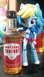 Size: 592x1018 | Tagged: safe, derpibooru import, rainbow dash, equestria girls, alcohol, cider dash, doll, equestria girls minis, eqventures of the minis, food, irl, photo, southern comfort, toy
