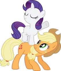 Size: 4997x5876 | Tagged: absurd resolution, applejack, artist:aureai, blank flank, derpibooru import, eyes closed, filly, magic duel, ponies riding ponies, rarity, safe, simple background, .svg available, sweetie belle, transparent background, vector