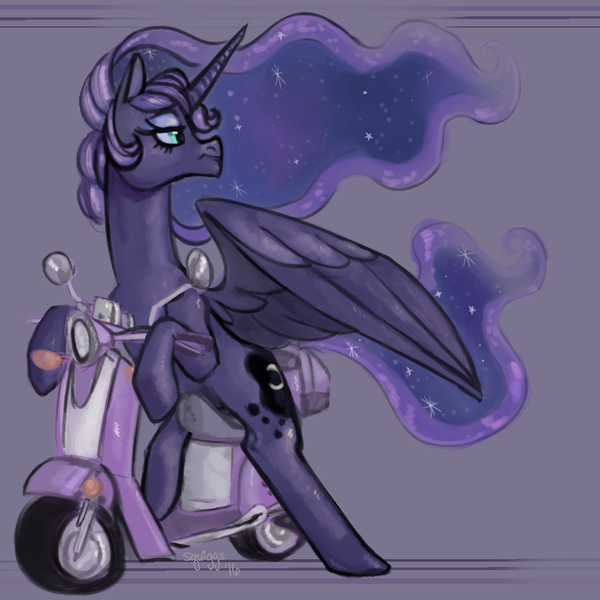 Size: 1000x1000 | Tagged: artist:thesquiggler, derpibooru import, moped, princess luna, safe, solo, vespa