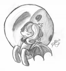Size: 1108x1204 | Tagged: safe, artist:mintychip, derpibooru import, oc, oc:cherry doodle, unofficial characters only, bat pony, pony, moon, solo