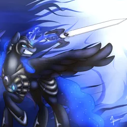 Size: 1600x1600 | Tagged: artist:jamesjackobgermany, derpibooru import, princess luna, safe, solo, sword, warrior luna, weapon