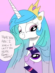 Size: 680x900 | Tagged: artist:andypriceart, artist:ced75, cute, derpibooru import, ethereal mane, hair, hiding, long hair, nose wrinkle, princess celestia, safe, twilight sparkle