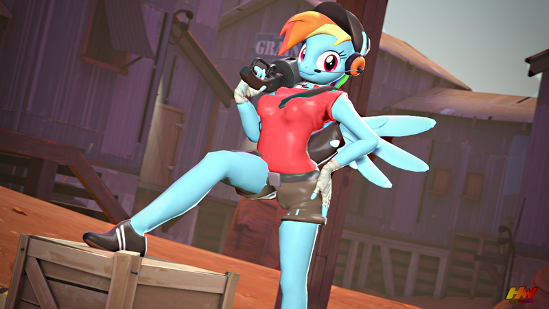 Size: 1280x720 | Tagged: 3d, anthro, artist:hyperwave9000, clipping, crossover, derpibooru import, gun, rainbow dash, rainbow scout, safe, scout, shotgun, solo, source filmmaker, team fortress 2, weapon