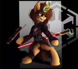 Size: 2250x2000 | Tagged: safe, artist:apostolllll, derpibooru import, oc, unofficial characters only, pony, bipedal, crossover, lightsaber, solo, star wars, weapon