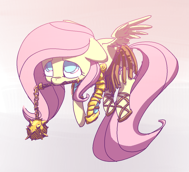 Size: 1056x962 | Tagged: armor, artist:nobody, derpibooru import, flail, fluttershy, flying, gladiator, safe, solo, weapon