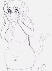 Size: 730x1000 | Tagged: safe, artist:dj-black-n-white, derpibooru import, oc, oc:petunia, unofficial characters only, satyr, heart eyes, horns, monochrome, offspring, parent:daisy jo, solo, wingding eyes