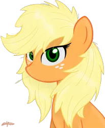 Size: 2473x3000 | Tagged: alternate hairstyle, applejack, artist:godoffury, blonde, derpibooru import, looking at you, loose hair, missing accessory, safe, solo, straw, upset