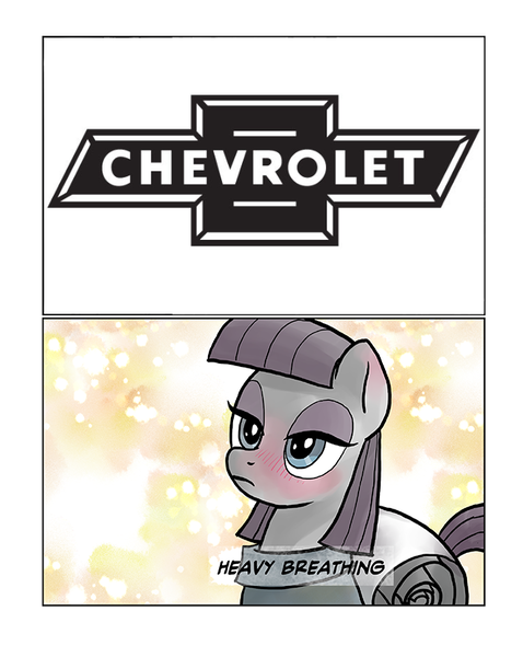 Size: 664x833 | Tagged: artist:pencils, blushing, bowtie, chevrolet, derpibooru import, exploitable meme, heavy breathing, maud pie, maud spies something hard, meme, safe, solo