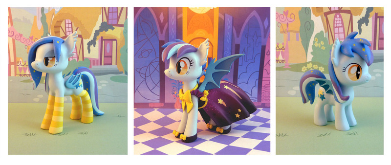 Size: 1280x543 | Tagged: safe, artist:krowzivitch, derpibooru import, oc, unofficial characters only, bat pony, pony, bat pony oc, bow, clothes, craft, dress, figurine, gala dress, photo, sculpture, solo, traditional art
