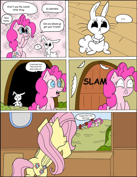 Size: 1024x1322 | Tagged: angel bunny, angel is a bunny bastard, artist:average-00, comic, comic:opposites, derpibooru import, fluttershy, pinkie pie, safe