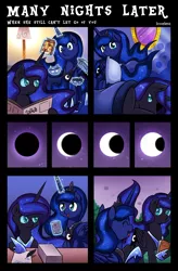 Size: 1500x2287 | Tagged: artist:vavacung, bowl, cereal, comic, comic:to love alicorn, derpibooru import, food, levitation, magic, milk, moon, mouth hold, nightmare moon, pillow, princess luna, safe, self ponidox, telekinesis