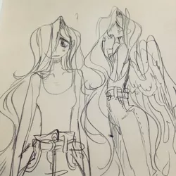 Size: 640x640 | Tagged: safe, artist:costly, derpibooru import, fluttershy, human, eared humanization, humanized, sketch, solo, tailed humanization, traditional art, winged humanization