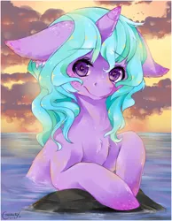 Size: 1280x1652 | Tagged: safe, artist:cindacry, derpibooru import, oc, oc:waterglow, unofficial characters only, pony, unicorn, ocean, solo, wet