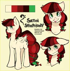 Size: 1280x1302 | Tagged: safe, artist:cindacry, derpibooru import, oc, oc:satin symphony, unofficial characters only, pony, unicorn, hair bow, raspberry, reference sheet, solo, tongue out