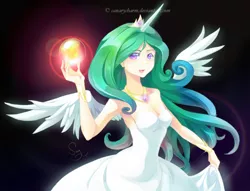 Size: 800x611 | Tagged: armpits, artist:canarycharm, derpibooru import, horned humanization, human, humanized, princess celestia, safe, solo, winged humanization