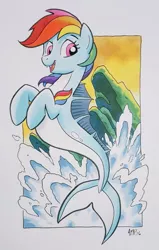 Size: 600x942 | Tagged: safe, artist:tonyfleecs, derpibooru import, rainbow dash, siren, comic:children of everfree, image, jpeg, mermaid dash, rainbow trout, sirendash, sirenified, solo, species swap