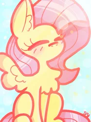 Size: 762x1017 | Tagged: safe, artist:spittypie1011, derpibooru import, fluttershy, eyes closed, sitting, solo, sunlight