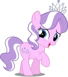Size: 4425x5000 | Tagged: safe, artist:dashiesparkle, derpibooru import, diamond tiara, earth pony, pony, absurd resolution, cute, diamondbetes, female, filly, happy, jewelry, looking at you, raised hoof, simple background, smiling, solo, tiara, transparent background, vector