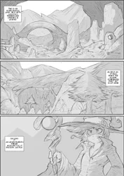 Size: 794x1123 | Tagged: anthro, artist:nxyde, comic, derpibooru import, grayscale, monochrome, mountain, oc, safe, scenery, staff, starmap, tree, unofficial characters only, wizard