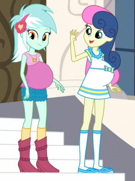 Size: 512x682 | Tagged: safe, derpibooru import, edit, bon bon, lyra heartstrings, sweetie drops, equestria girls, friendship games, pregnant, pregnant edit, pregnant equestria girls