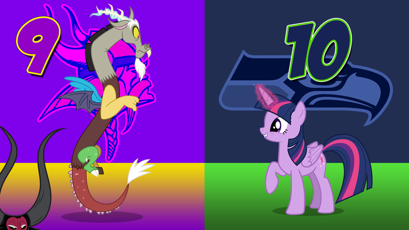 Size: 1920x1080 | Tagged: safe, artist:ambassad0r, artist:dashiemlpfim, artist:estories, artist:itv-canterlot, derpibooru import, discord, lord tirek, twilight sparkle, twilight sparkle (alicorn), alicorn, pony, american football, female, mare, minnesota vikings, nfc wildcard round, nfl, nfl playoffs, nfl wildcard round, obligatory pony, seattle seahawks, stalking, vector