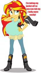 Size: 516x906 | Tagged: safe, derpibooru import, edit, sunset shimmer, equestria girls, friendship games, clothes, leather jacket, pregnant, pregnant edit, pregnant equestria girls, sunset preggers