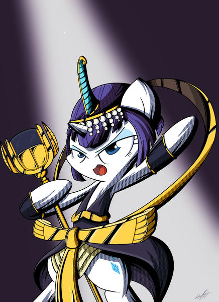 Size: 1600x2200 | Tagged: safe, artist:therandomjoyrider, derpibooru import, rarity, pony, bipedal, crossover, eliza, skullgirls, solo, staff