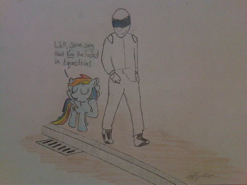 Size: 2048x1536 | Tagged: artist:skyline333, derpibooru import, rainbow dash, safe, the stig, top gear, traditional art