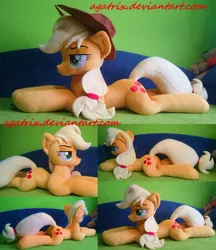 Size: 1024x1185 | Tagged: applejack, artist:agatrix, derpibooru import, irl, life size, photo, plushie, prone, safe, solo