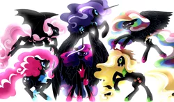 Size: 1700x992 | Tagged: safe, artist:aidapone, derpibooru import, applejack, fluttershy, nightmare rarity, pinkie pie, rainbow dash, twilight sparkle, twilight sparkle (alicorn), alicorn, bat pony, pony, female, flutterbat, mane six, mare, nightmare applejack, nightmare flutterbat, nightmare fluttershy, nightmare mane 6, nightmare pinkie, nightmare rainbow dash, nightmare six, nightmare twilight, nightmarified, this will end in death, this will end in pain, this will end in pain and/or death, this will end in pain and/or tears, this will end in pain and/or tears and/or death, this will end in tears, this will end in tears and/or death, xk-class end-of-the-world scenario