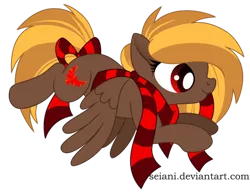 Size: 600x461 | Tagged: safe, artist:seiani, derpibooru import, oc, oc:redtail ribbon, unofficial characters only, pegasus, pony, clothes, scarf, solo, tail bow