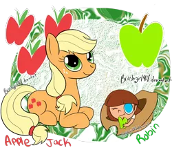 Size: 2300x2000 | Tagged: applejack, artist:brashgirl901, crossover, derpibooru import, human, non-mlp oc, oc, oc:robin, prone, safe, the powerpuff girls