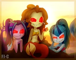 Size: 1300x1024 | Tagged: safe, artist:fj-c, derpibooru import, adagio dazzle, aria blaze, sonata dusk, mermaid, siren, equestria girls, belly button, breasts, cleavage, glowing eyes, midriff, red eyes, red eyes take warning, sirens doing siren things, the dazzlings