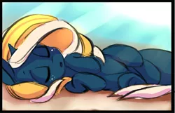 Size: 1073x693 | Tagged: aquapony, artist:starshinebeast, cute, derpibooru import, eyes closed, female, filly, foal, freckles, :o, oc, oc:tidal charm, safe, seaunicorn, side, sleeping, solo, tired, unofficial characters only