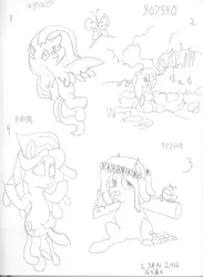 Size: 1623x2221 | Tagged: safe, artist:barryfrommars, derpibooru import, fluttershy, orange frog, tree hugger, bird, butterfly, earth pony, frog, pegasus, pony, black and white, cutie mark, flower, food, grayscale, hippie horse noises, inanimate tf, missing cutie mark, monochrome, orange, orangified, river, rock, smiling, transformation, tree
