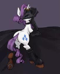 Size: 899x1099 | Tagged: suggestive, artist:wan, derpibooru import, rarity, pony, unicorn, boots, collar, female, plot, rearity, solo, solo female, sultry pose, veil