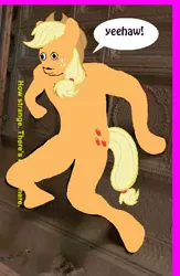 Size: 496x762 | Tagged: applejack, artist:applebeans, derpibooru import, safe, spider-man, wall climbing, wat